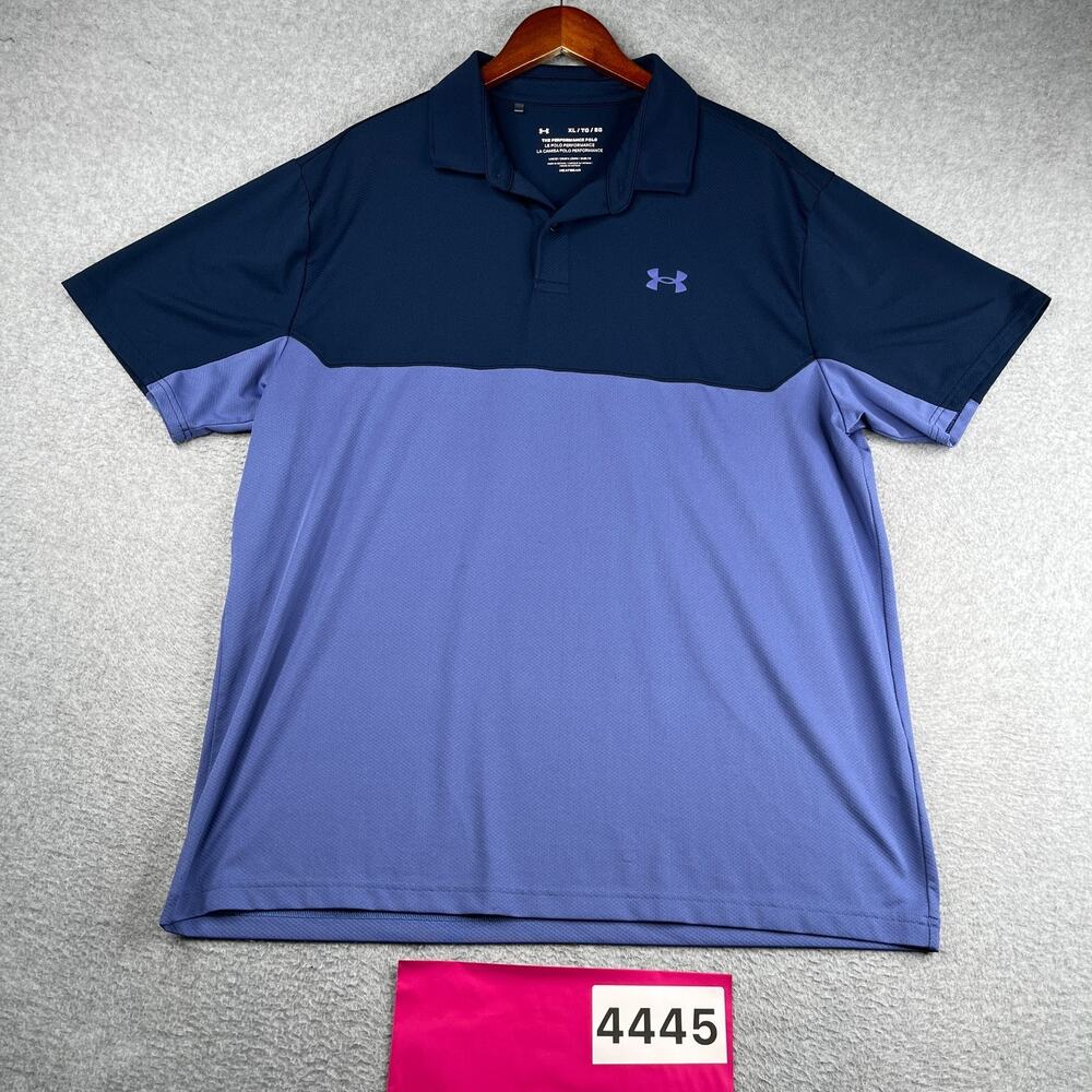 Under Armour Performance Navy Lavender Stretch Casual Polo Shirt Mens XL